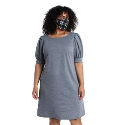 Plus Size Chaus Shirred Shift Dress & Plaid Mask Set