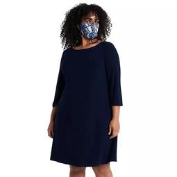 Plus Size Chaus A-line Dress & Tortoiseshell-Print Mask Set
