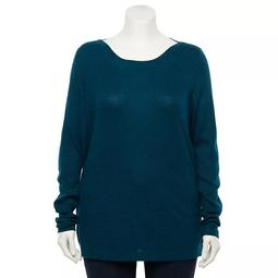 Plus Size Napa Valley Long Sleeve Textured Boatneck Sweater