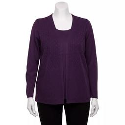 Plus Size Croft & Barrow® Pointelle Mock-Layer Cardigan Sweater
