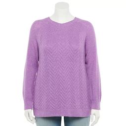Plus Size Sonoma Goods For Life® Lattice-Front Crewneck Sweater