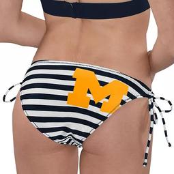 Women's G-III 4Her by Carl Banks Navy/White Michigan Wolverines Strike Out Striped Bikini Bottom