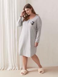 Short Cotton Sleepshirt with Long Sleeves - Addition Elle