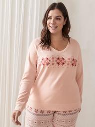 Long Sleeve Pajama Top With Soft V-Neck - Addition Elle