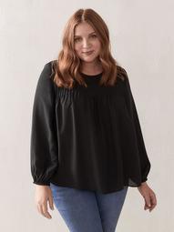 Long Puff Sleeve Pin-Tuck Blouse - Addition Elle