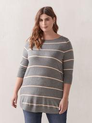 Striped 3/4 Sleeve Tunic Sweater - In Every Story