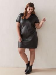 Solid Short Sleeve Faux Leather Dress - Love & Legend