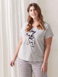 Short Sleeve Cotton PJ T-Shirt with Placement Print - Addition Elle