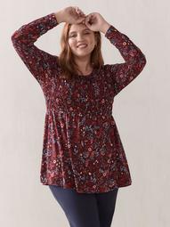 Printed Babydoll Top with Smocking - In Every Story