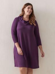 3/4 Sleeve Dress With Fold Over Collar, Solid Colour - Addition Elle