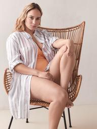 Striped Button-Down Swim Cover-Up - Addition Elle