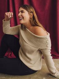 Off-Shoulder Sweater With Jewel Buttons - Addition Elle