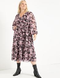 V-Neck Printed Midi Dress