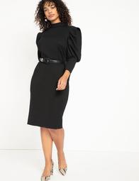Turtleneck Bodycon With Puff Sleeves