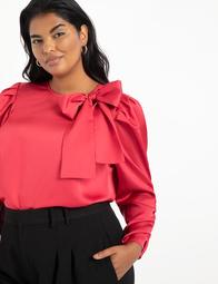 Shirred Sleeve Top with Bow