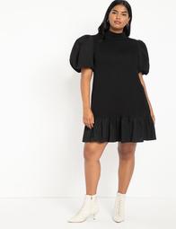 T Neck Easy Dress With Flounce