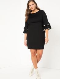 Pearl Detail Dress With Flounce Sleeves