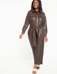 Faux Leather Jumpsuit With Button Front
