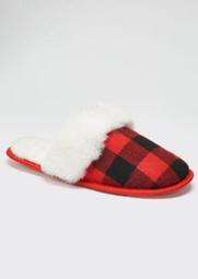 Red Plaid Fluffy Slippers