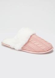 Pink Cable Knit Fluffy Slippers