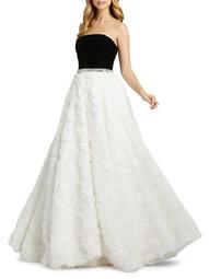 Strapless Lace Fray Ball Gown