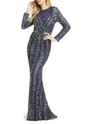 Beaded & Sequined Column Gown