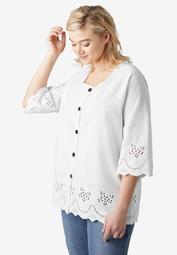 Button-Front Eyelet Tunic