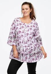 Tiered Floral 3/4 Sleeve Tunic
