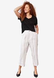Straight Leg Cropped Linen Trousers