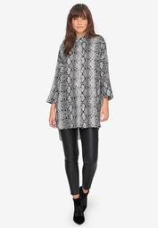Button-Front Animal Print Tunic