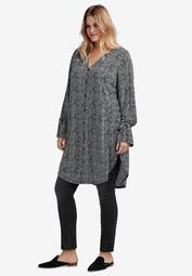 Tie-Sleeve Button-Front Tunic
