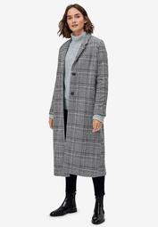 Wool-Blend Long Plaid Coat