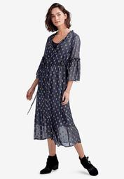 Ruffle-Sleeve Sheer Midi Dress