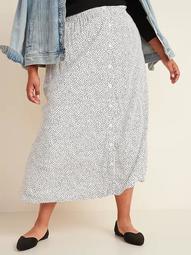 Soft-Woven Button-Front Plus-Size Midi Skirt
