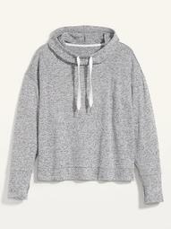 Loose Sweater-Knit Plus-Size Pullover Crop Hoodie