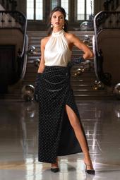 Embellished Velvet Slit Maxi Skirt