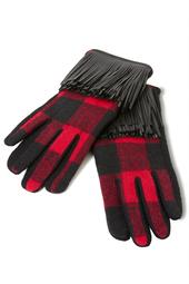 Plaid Faux-Leather Fringe Gloves