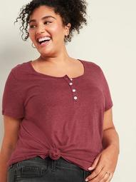 Relaxed Scoop-Neck Jersey Plus-Size Henley Tee