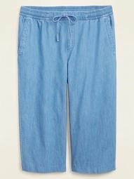 High-Waisted Chambray Plus-Size Pull-On Culotte Pants