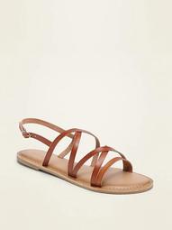 Strappy Faux-Leather Slingback Sandals for Women