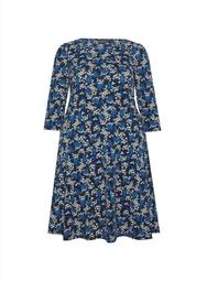 **DP Curve Blue Ditsy Print FIt And Flare Dress