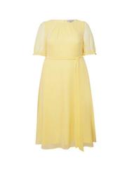**Billie & Blossom Curve Lemon Puff Sleeve Midi Dress