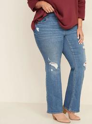 High-Waisted Plus-Size Distressed Pull-On Kicker Boot-Cut Jeans