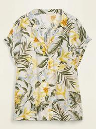 Floral-Print No-Peek Plus-Size Resort Shirt