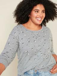 Floral-Print Thermal-Knit Plus-Size Long-Sleeve Tee