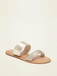Faux-Leather Variegated Double-Strap Slide Sandals for Women