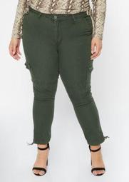 Plus Olive Bungee Ankle Mid Rise Cargo Joggers