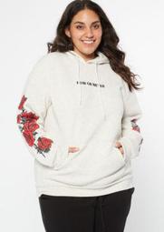 Gray Now Or Never Rose Graphic Hoodie
