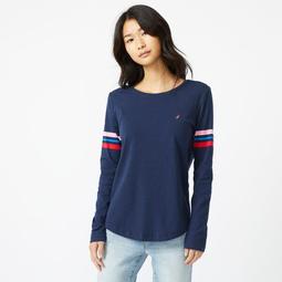SUSTAINABLY CRAFTED STRIPE-SLEEVE TOP