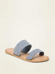Double-Strap Chambray Slide Sandals for Women 